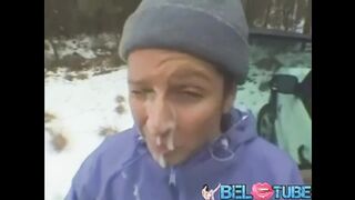 Having Fun With My MOM's Girlfriend In The Snow on the Road Trip - BELTUBE