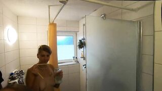 Another bathroom session with cum and piss cocktail