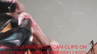 Mistress Elle with her high heeled boots reduces her slave's cock to dust