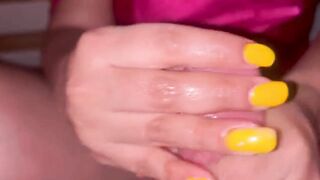 Yellow nail tease with cum blocking