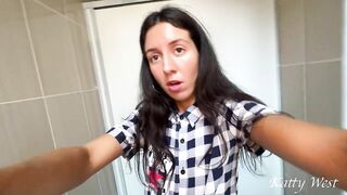 Katty films herself pissing in a public toilet