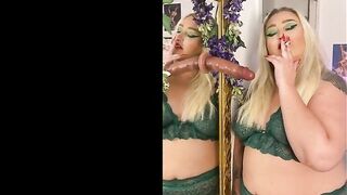 BBW Elizabeth Dresden Smokes Cigarette and Plays with Tits Smoking Fetish