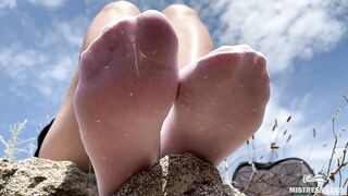 Mistress Foot Tease In Cute Sheer White Nylon Socks Outdoor