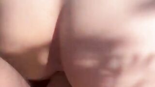 Horny blonde gets face fucked outside before shooting his cum in her mouth