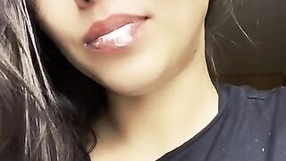 I eat cream. Juicy lips