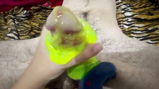 Masturbation with slime on my friend's big dick