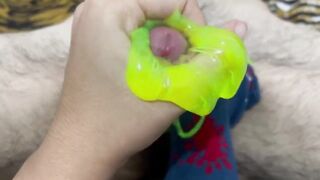 Masturbation with slime on my friend's big dick