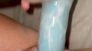 Tight Wet Brunette Pussy Creams on dildo