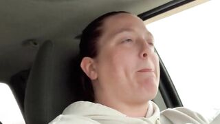 Horny slut masturbates while driving