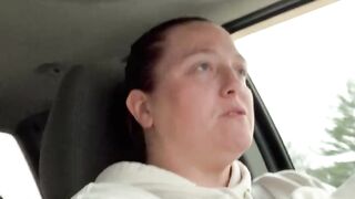 Horny slut masturbates while driving