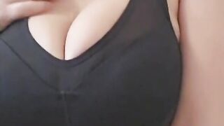 Milf with sport bra drops big natural tits